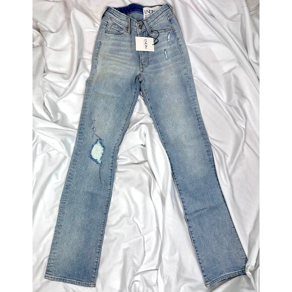 LNDN Landon Denim High Rise Straight Leg Distressed Jeans 24" Waist - Picture 13 of 16